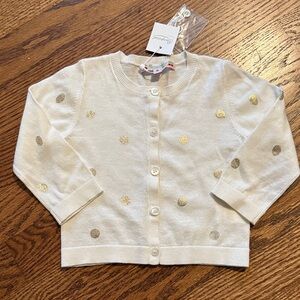 Bonpoint Cream Cardigan with Gold Dots